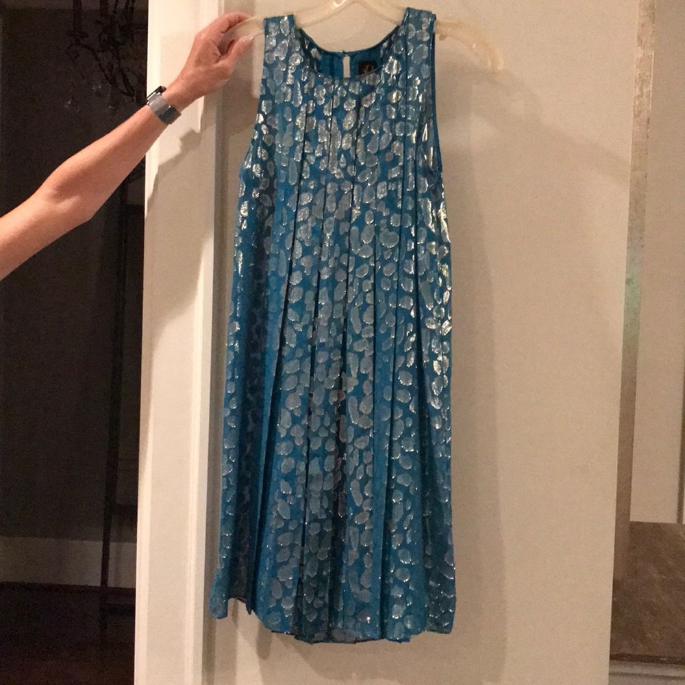 metallic leopard print on blue dress